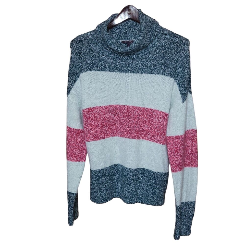Olivia Sky Sweater Womens‎ Size XL Stripes Pink Green Turtleneck Drop Sleeve